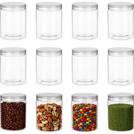 Juego de 12 recipientes reutilizables de plástico transparente con tapas herméticas, pequeños recipientes de almacenamiento a prueba de fugas para especias, cosméticos y artículos de cocina. (1/5)
