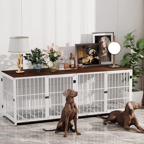 XXL Hundekäfig Schrank Holz Hundebox für große Hunde, Hundehütte Hundehaus mit Tischoberfläche, Weiß 107x71x81 cm (1/5)