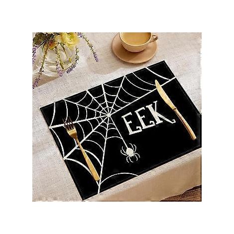 Sets de table en lin pour Halloween, série Trick Or Treat, sets de table combinés, décoration de table pour restaurants, dessous de plat isolants (YMCD-14) (1/2)