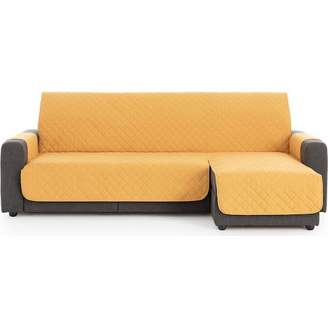 Housse de canapé d'angle matelassée avec méridienne à droite ou à gauche, longueur 200 cm, moutarde (1/4)