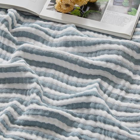 Couverture en Mousseline de Coton pour très Grand lit, Couvre-lit en Gaze Respirante, Douce et légère (Rayures Bleu Sarcelle, 274,3 x 228,6 cm) (1/5)