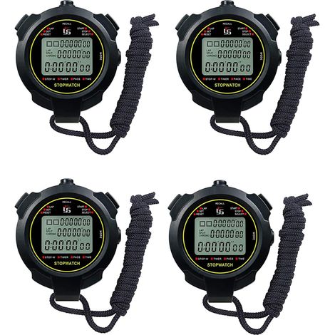 4X ChronomèTre de Sport NuméRique, 10 Tours/MéMoire FractionnéE ChronomèTre Compte à Rebours, Grand ÉCran ÉTanche 12/24 Heures Horloge (1/5)