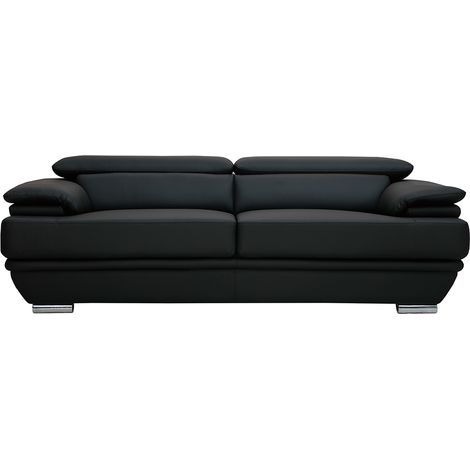 Sofá de cuero diseño tres plazas con cabeceros ajustables negro EWING (1/4)