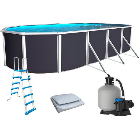 Piscine hors-sol acier Toi ANTHRACITE MAGNUM ovale 730x366x132cm liner gris (1/5)