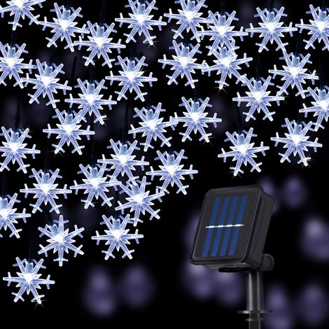 Guirlandes Solaires de Flocon de Neige, 50LED 23 Pieds 8 Modes Guirlandes Lumineuses Alimentées par Soleil Étanches pour Maison Jardins Extérieur Décorations de Fête d'Arbre de Noël (1/5)