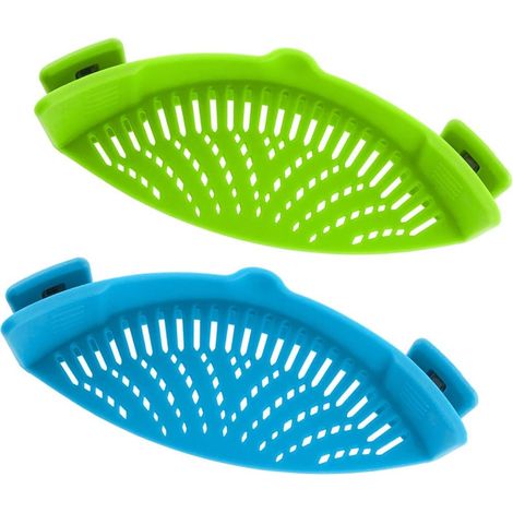 Lot de 2 passoires à clipser, résistantes à la chaleur et munies d'un bec verseur, pour pâtes et légumes. (1/5)