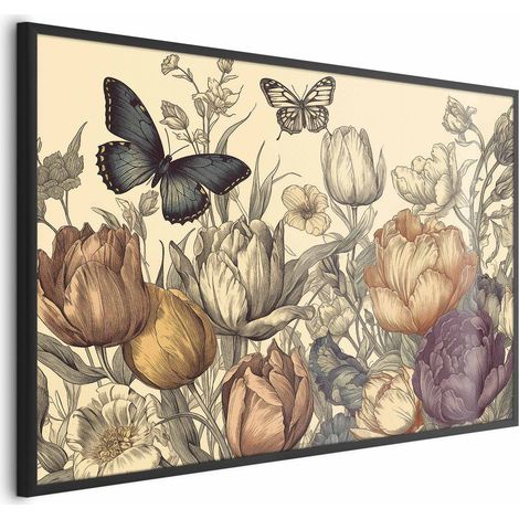 Poster – Bunte Tulpen auf cremefarbenem Hintergrund (1/4)