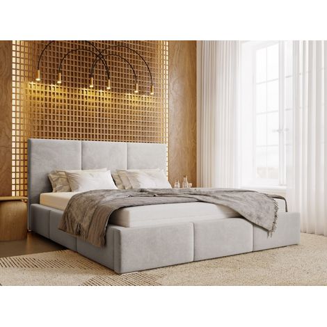 Lit rembourré avec rangement 120x200 velours gris clair Lincoln (1/5)