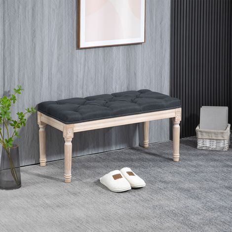 Banc de style vintage, capitonnage à boutons, pieds tournés, style shabby chic, gris foncé (1/5)