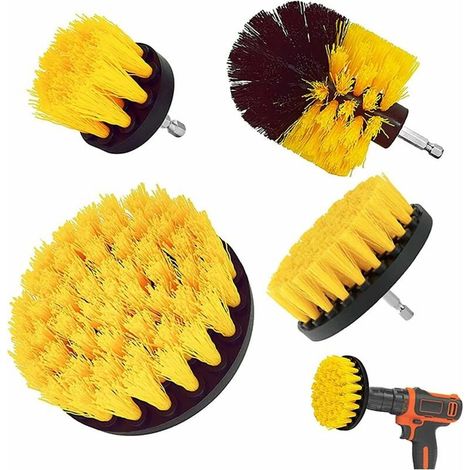 Bohrmaschinenbürsten-Set, 12-teiliges Set langlebiger Reinigungsbürsten für Bohrmaschinen, geeignet für Badezimmeroberflächen, Böden, Teppiche, Autos, Bürsten in den Größen 2"/ 3,5"/ 4"/ 5" (1/5)