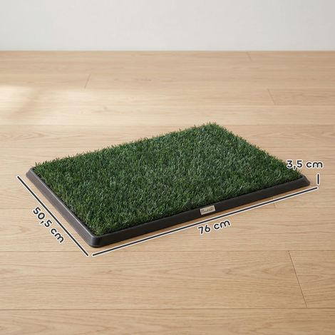 Toilettes pour chien 76 x 50,5 cm, avec 2 tapis de gazon synthétique lavables, idéales pour les chiots, balcon et maison, noir et vert. (1/5)