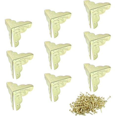 10 pièces de protections d'angle 35 mm pour meubles vintage, coins métalliques décoratifs pour armoires et tiroirs, avec vis de fixation dorées