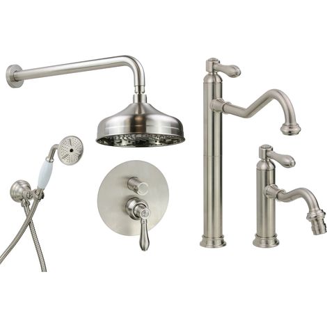 Set bagno con miscelatore lavabo alto, bidet e kit doccia stile retrò colore nichel spazzolato Gattoni Oxford KITOXFORDNS5