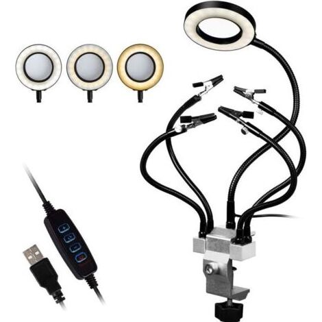 Support Multifonction Troisième Main Soudure, Avec 5 Bras Flexible secourable Pince clip réglable Loupe 3X et LED à 3 modes, adaptées au travail des ingénieurs en soudure electronique (1/5)