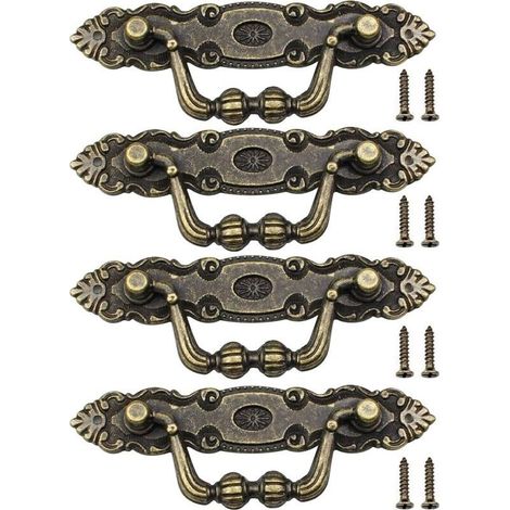 4 Pièces Poignée à Tirette Antique Avec Vis, Poignée Bâton De Porte \u200bMeuble Alliage de Zinc, Meuble Vintage Décoration pour Porte de Meuble Armoire Tiroir Commode(10.53.5cm) (1/4)