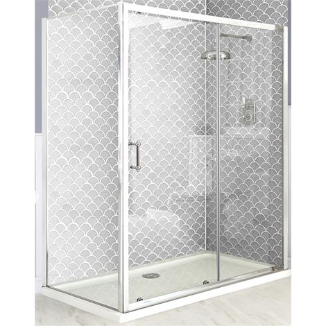 Milano Langley Chrome Corner Sliding Door Shower Enclosure Side Panel and White Tray with Fast Flow Waste - 1000mm x 700mm (1/5)