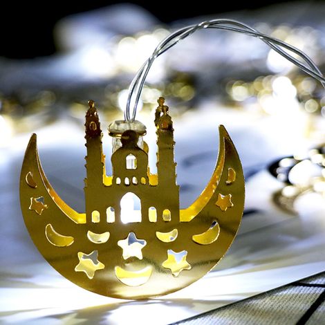 Guirlande Lumineuse - 10 Lanternes En Fer Doré - 165 Cm - Alimentation Sur Piles - Pour Décoration Intérieure Ramadan Eid Noël (1/5)