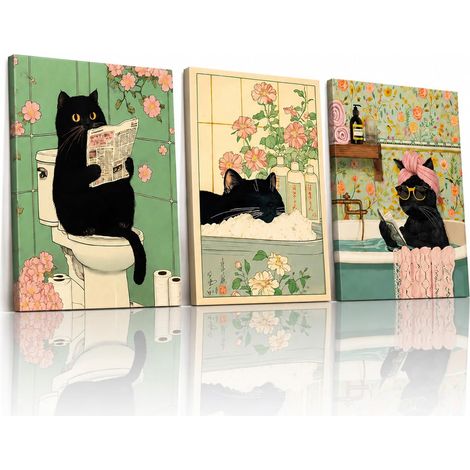 3 Pièces Posters Chats 20x30cm – Images Drôles sans Cadre, pour Salle de Bain, Salon, Chambre, Toilettes, Déco Murale pour Amoureux des Chats (1/5)
