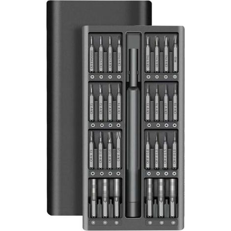 HONORNIC - Jeu de tournevis de précision, 33 embouts en acier S2, boîtier en aluminium, portable, noir