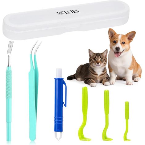Zeckenzange 6er Pack Edelstahl Zeckenpinzette Hund Katze Blau Grün (1/5)