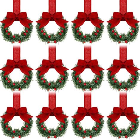 Guirlande De Noël Pour Armoire De Cuisine - 12 Pièces - Diamètre Intérieur 10 Cm - Ruban Rouge Et Baies Rouges - Décoration De Fenêtre Et Porte (1/5)