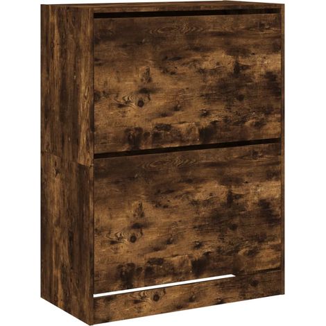 Armoire à chaussures range chaussures rangement meuble entrée couloir salon 2 tiroirs rabattables fumé brun (1/5)