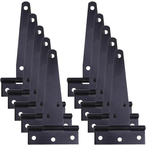 10 charnières en T fer noir, cm, pour portails de jardin et clôtures bois, faciles à installer (1/5)