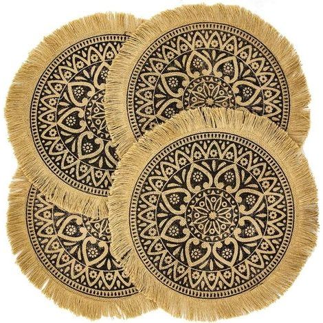 Table à manger Marron Tassel A CAPASIN Lot de 4 sets de table ronds bohèmes marron pour salle à manger moderne Dîner beige tressé Table et chemin de cercle d'automne Tapis de cuisine pour place blanch (1/5)