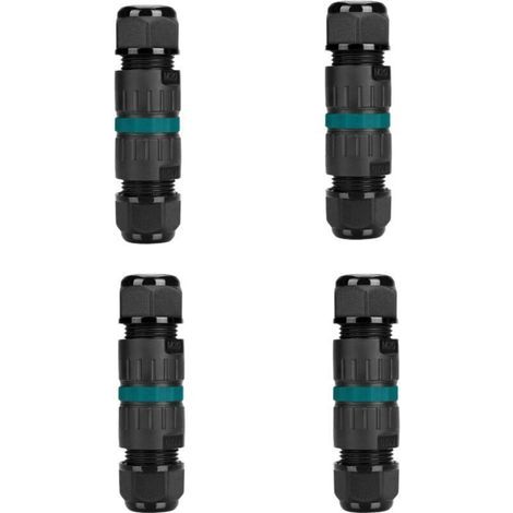 Connecteurs électriques étanches IP68 Lot de 4 – Prise 3 broches pour câble 9–12 mm, boîte de dérivation extérieure jardin/souterrain (1/4)