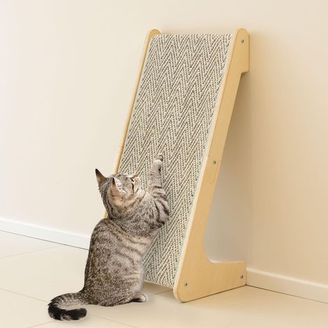 Griffoir pour chat multifonction 2 en 1 avec tapis en sisal remplaçable inclinable et vertical pour protéger vos meubles