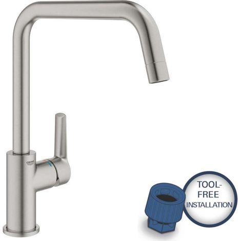 Grohe Start Einhand-Spültischbatterie 1/2", hoher U-Auslauf mit 150mm, QuickFix, Supersteel, 30470DC0 (1/6)