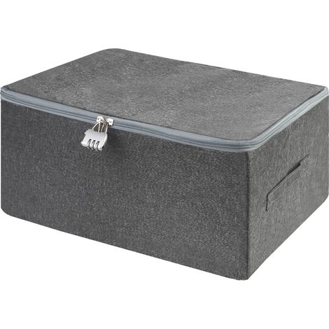 Boîte de rangement en tissu gris - Pliable avec serrure - pour linge, vêtements et jouets - 40 × 30 × 21 cm (1/5)