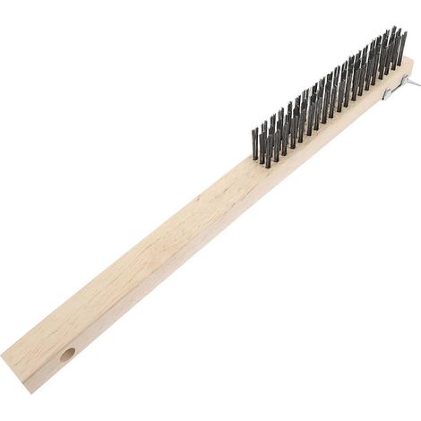 Brosse métallique à manche en bois avec grattoir pour le nettoyage des résidus de soudure et de la rouille, et le décapage de la peinture. (1/5)