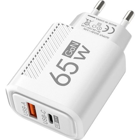 Brique de chargeur multiport, chargeur rapide Prise brique à charge rapide USB C 65 W,Adaptateur de voyage à prise de charge rapide murale portable pour ordinateurs portables, téléphones et lecteurs (1/5)