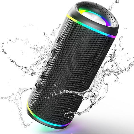 Enceinte Bluetooth Portable, 15W Haut Parleur Puissant Lumineuse, Bluetooth 5.3, Support 128Go TF Carte, Autonomie 10H avec Port AUX, pour Soirées, Randonnées, Voyage (1/5)