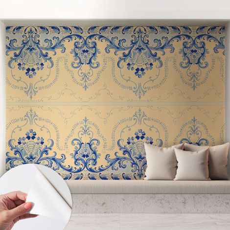 Tapete Selbstklebend - abwaschbar - Tapete mit Motiv - trendige Wanddeko - elegant Fototapete  Blaue Ornamente 208x146 cm (1/5)
