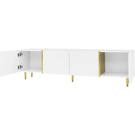 Mobile TV bianco lucido con 4 ante e dettagli dorati 170 x 35 x 46 cm (1/5)