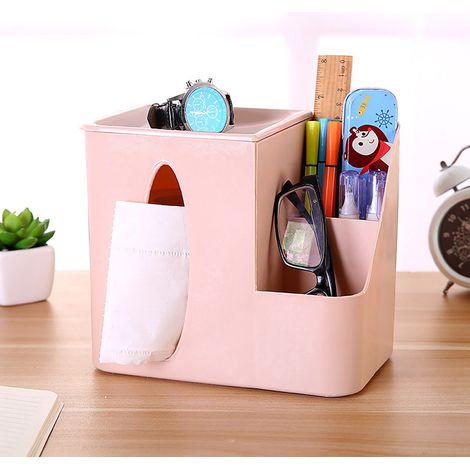 Boîte À Mouchoirs - Boîte De Rangement Pour Produits Cosmétiques - Décor De Bureau Et De Salon - En Plastique - Rose - 1 Pièce (1/5)