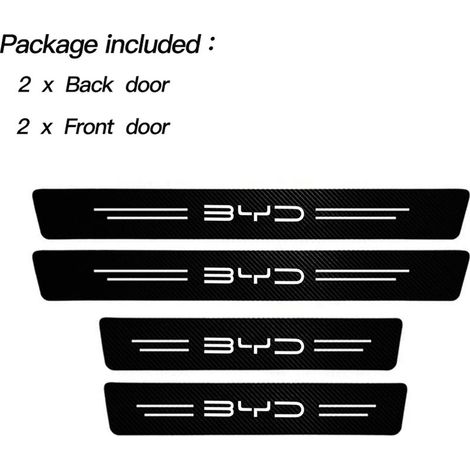 (4 pièces) Seuil de porte latéral autocollant en fibre de carbone pour voiture,protection anti-rayures,étanche,compatible BYD F3 E6,Atto 3 Yuan Plus,Song Max G3 I3 Ea1