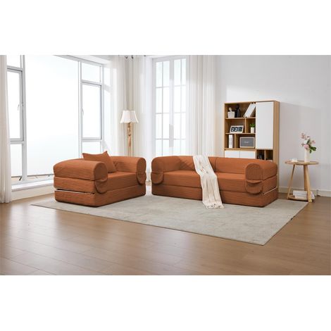 Canapé modulable - 190x78x65 cm - Canapé de sol moderne en velours côtelé rembourré mousse pour salon chambre - Brun (1/5)