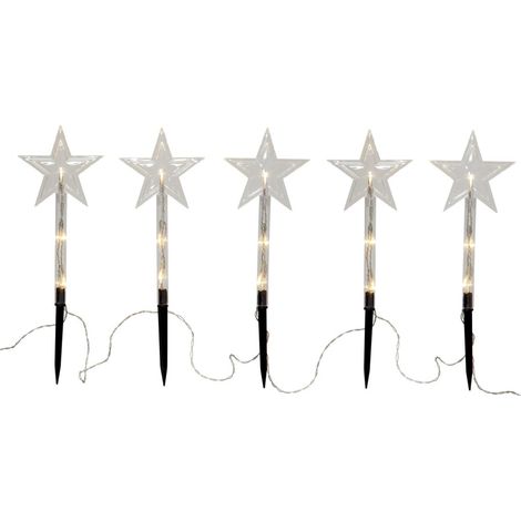 Outdoor Bodenlichterkette ,Wandy' mit Leuchtsternen, Batterien + Timer, 5 LED Lichtquellen, warmweiß, L 140cm (1/3)