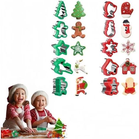 HOXILEELEOEmporte-pièces de Noël avec poignées, lot de 10, acier inoxydable, moules biscuits et sandwichs (1/5)