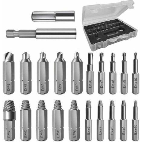 22 Pièces Endommagé Vis Extracteurs, Endommagé Vis Extracteurs, HSS Ensemble Décapant Boulon avec Porte-Embout Magnétique Et Adaptateurde Douille pour Vis Cassée, Décapant Dénudé Boulon (1/4)