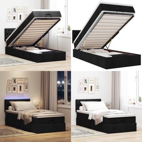 vidaXL Ottoman-Bett mit Matratze & LEDs Schwarz 90x190 cm Stoff (1/5)