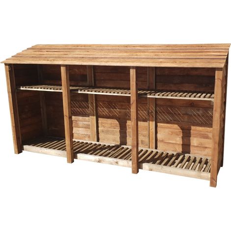 Wooden Log Store, W335xH180cm (Brown finish) With Kindling Shelf