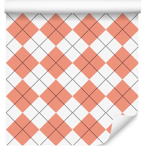 Tapete „Basic Retro Check“ in Koralle, Weiß und Hellgrau, 50 x 1000 cm (1/5)