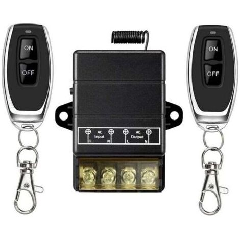 Commutateur de relais sans fil, commutateur RF sans fil de relais de 328 pieds 220V/230V/240V/40A pour appareils ménagers, pompes, plafonniers et équipements (commutateur à distance noir) (1/5)