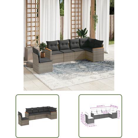 The Living Store 6-tlg. Garten-Sofagarnitur mit Kissen Grau Poly Rattan - Gartenmöbel - Outdoor Möbel - Rattan Sofa - Lounge Set - Esszimmergarnitur (1/3)