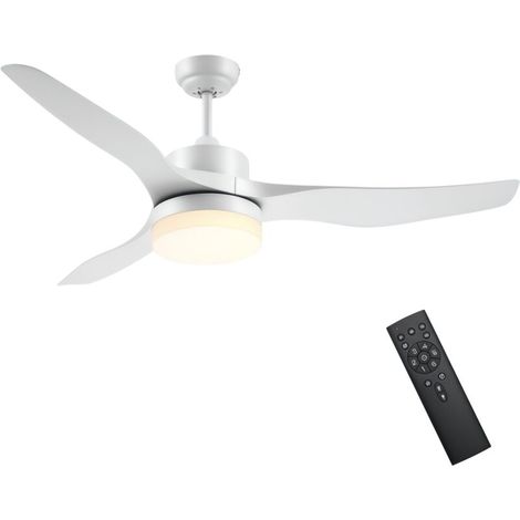 Ventilatore da soffitto - HOMCOM - con luce e telecomando - reversibile - 3 pale, 6 velocità - acciaio e ABS - 132 cm - bianco