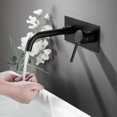 Grifo de lavabo de pared de cobre premium, control de agua caliente y fría, tecnología innovadora de pintura de superficie, agua blanda sin salpicaduras para baños modernos. (1/4)